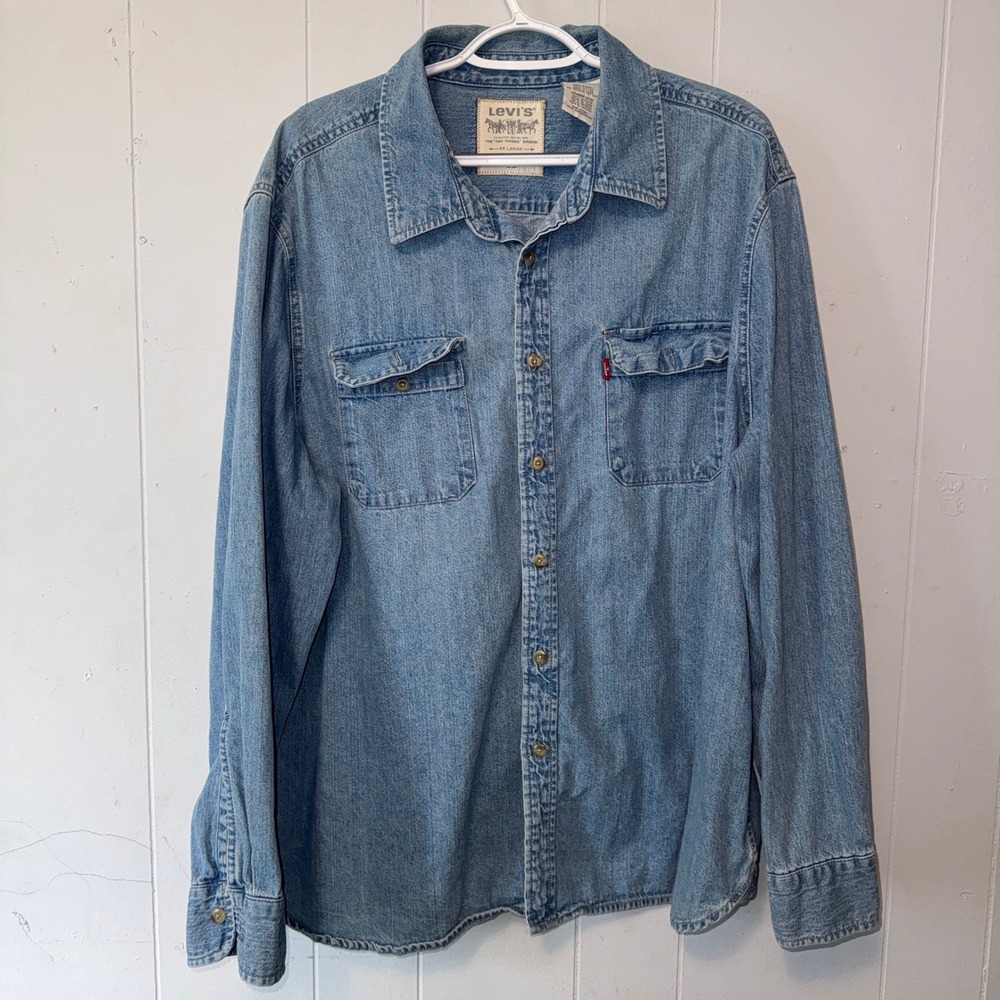 Levis Mens XXL Denim Button Down Shirt Long Sleeve Blue‎ Cotton Red Tab Workwear